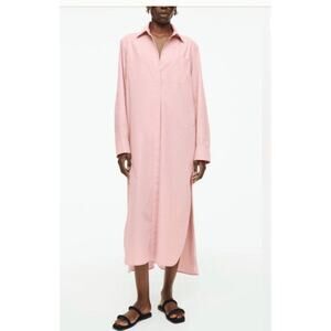 COS Pink Cotton Oversized Button-Up Midi Shirt Dress, Size 2